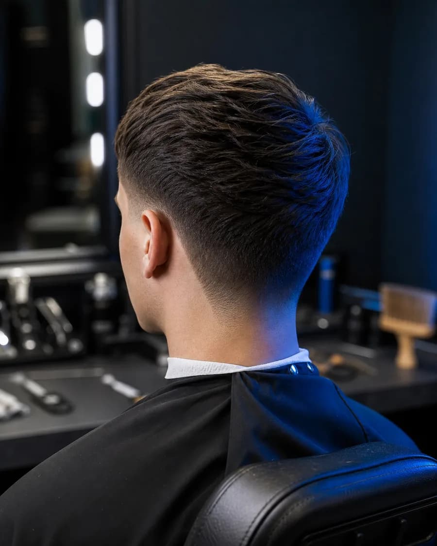 Generated barbershop image showing a classic taper haircut from the rear.