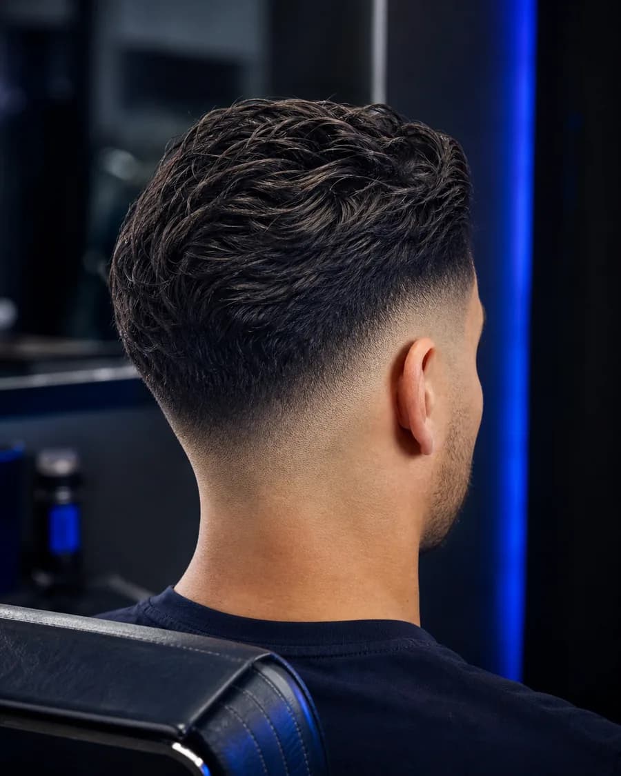 Generated barbershop image showing a sharp low skin fade from the back and side.